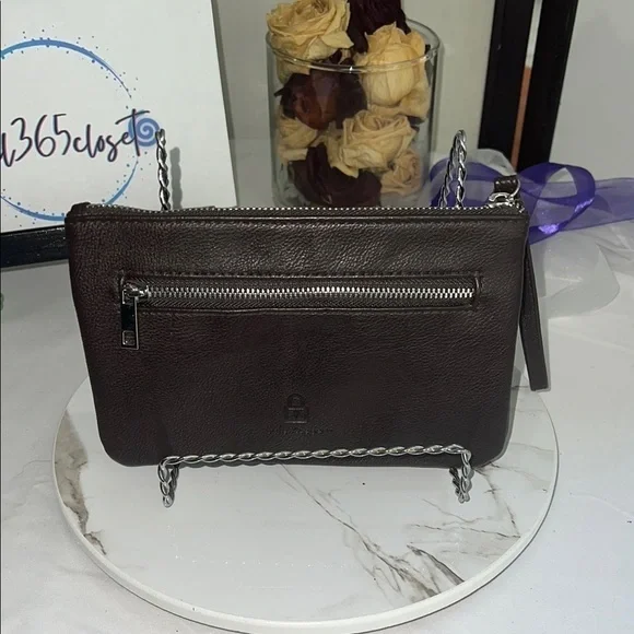 Apt. 9 Brown Leather Clutch with Bow Detail and Wristlet Strap - Picture 2 of 9